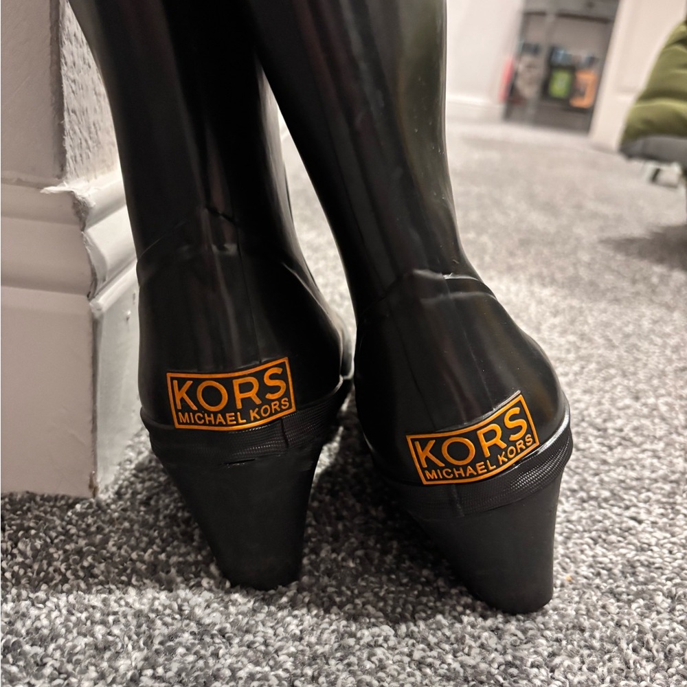 Michael Kors Black Rain Boots with Glossy Finish